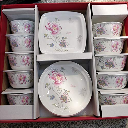 10 pcs Manglietia flower pattern bone china bowl cutlery set household rice soup salad noodle bowl plate disc square plate