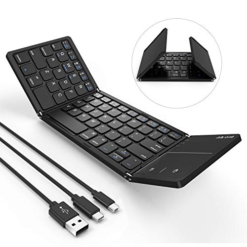 Foldable Bluetooth Keyboard, Jelly Comb 3-in-1 (USB/Microusb/Type C) Wired & Bluetooth Keyboard with Touchpad Compatible for All Devices Windows iOS Android Tablet-Black