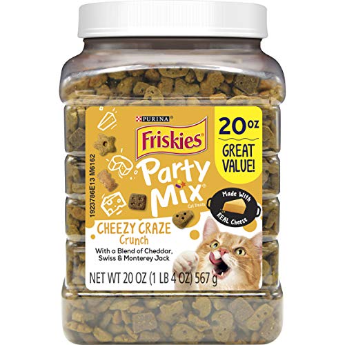 Purina Friskies Made in USA Facilities Cat Treats, Party Mix Cheezy Craze Crunch - 20 oz. Canister