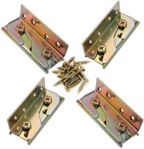 Socell 4 Sets Bed Rail Brackets Heavy Duty No-Mortise Bed Rail Fittings Wooden Bed Frame Connectors with Screws for Headboards Footboards Hold