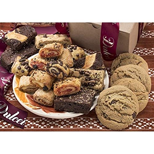 Dulcet Gift Baskets Classic Bakery Kraft Box Filled with soft bite Cookies, Chocolate Fudge Brownies and flaky filled Rugelah Perfect Gift for Teachers, Parents, Family, Him, Her & Corporate Office