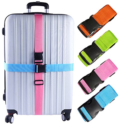 Darller 4 PCS Luggage Straps Suitcase Belts Adjustable Packing Straps Travel Accessories, Multicolored