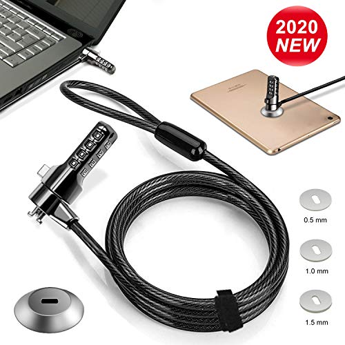 Computer Lock + Lock Slot Plate- 6.23ft Cable Secure Computer Combination Lock, 4 Digital Password Protection Cable Security, Anti Theft Lock for Laptop and Other Device