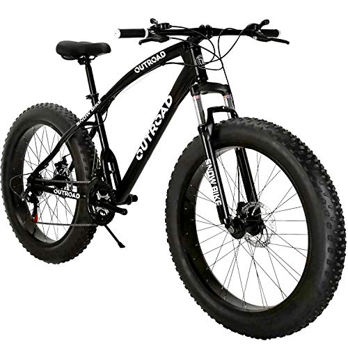 Max4out Fat Tire Mountain Bike 21 Speed Shimano Derailleur, with High Carbon Steel Frame, Double Disc Brake and Front Suspension Anti-Slip Bikes with 26 inch Wheels, Black