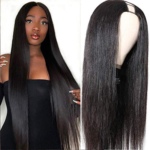 U Part Wigs Human Hair Wigs For Black Women Brazilian Straight Human Hair Wigs None Lace Front Wigs Glueless Natural Color U-part Wigs Hair Extension Clip(26inch,U-Part wig)