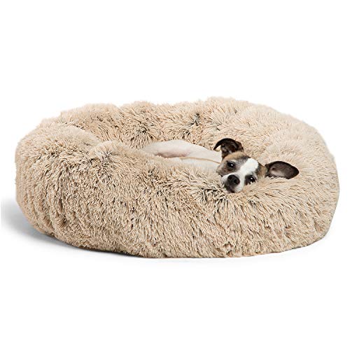 Best Friends by Sheri The Original Calming Donut Cat and Dog Bed in Shag Fur, Small 23'x23' in Taupe, Machine Washable