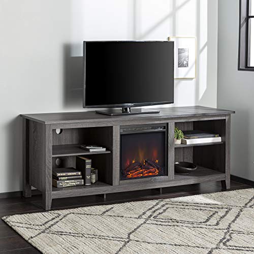 Walker Edison Wood 70' Fireplace Console | Flat-panel TV's up to 70' | 4 Storage Shelves | Charcoal