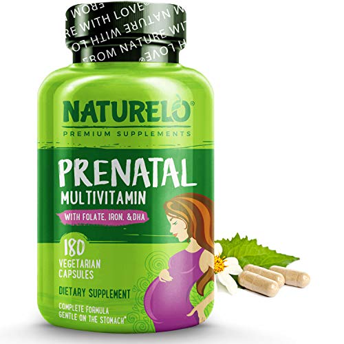 NATURELO Prenatal Multivitamin with DHA, Natural Iron, Folate, Plant Calcium - Vegan, Vegetarian - Non-GMO - Whole Food - Gluten Free - 180 Capsules | 2 Month Supply