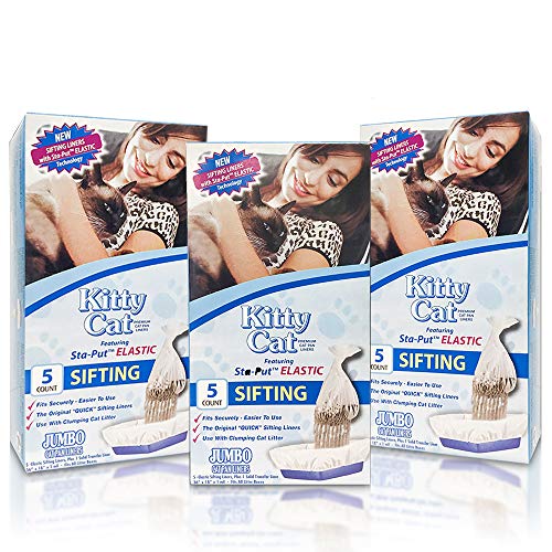 Alfapet Kitty Cat Pan Disposable, Elastic Sifting Liners- 5-Pack + 1 Solid Transfer Liner -For Large, X-Large, Giant, Extra-Giant Size Litter Boxes- With Easy Fit Sta-Put Technology - Pack of 3