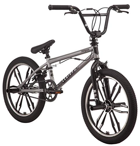 Mongoose Legion Mag Freestyle Sidewalk BMX Bike for Kids, Children and Beginner-Level to Advanced Riders, 20-inch Wheels, Hi-Ten Steel Frame, Micro Drive 25x9T BMX Gearing, Silver