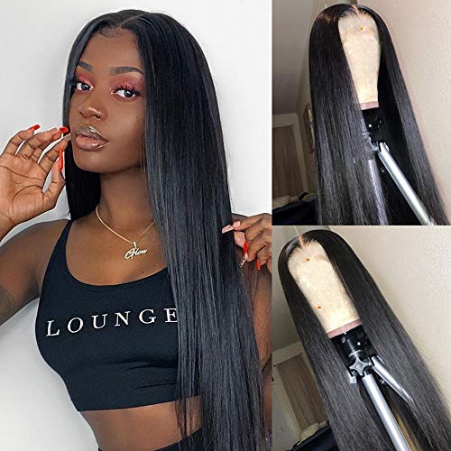 Abijale Lace Front Wigs Human Hair Straight Hair For Black Women Brazilian Unprocessed Virgin Human Hair Natural Black Pre-Plucked With Baby Hair (18 inch, 13X4 straight)
