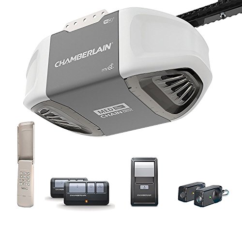 Chamberlain Group C450 Smartphone-Controlled Durable Chain Drive Garage Door Opener with MED Lifting Power, Pewter