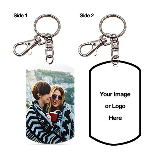 Pearl Pix Custom Picture Key Chain, 1⅜' x 2⅜' Military Tag Shape Plate, Double Side, Glitter on Photo Each Side