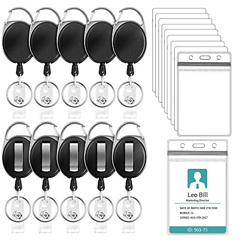 Puroma 10 Pack Heavy Duty Retractable Badge Reel with Waterproof Vertical ID Card Holders and Key Ring for Card Keychain Badge Holder