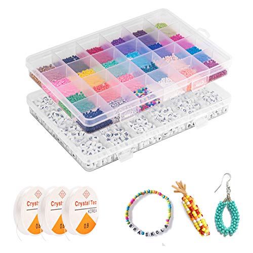 Pony Beads Kit 5040pcs, HENMI Kids Bead Kit Small Beads and Letter Beads for DIY Bracelets,Necklaces, Crafty Beads for Name Bracelets Jewelry Making, with 3 Rolls Elastic String