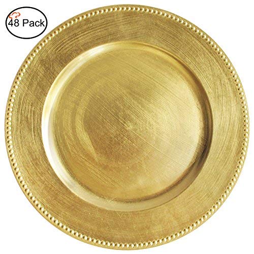 Tiger Chef Round Charger Plates Gold Beaded Dinner Chargers - 13-inch Wedding Charger Plates (48 Pack)