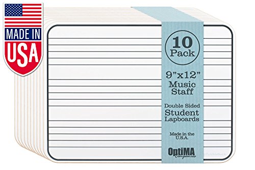 Optima 9 x 12 Double Sided Music Staff Dry Erase Lap Boards (10 Pack). Made in The USA!