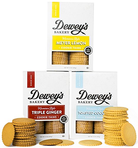 Dewey’s Bakery Moravian Cookie Thin Variety Pack | Baked in Small Batches | Real, Simple Ingredients | Southern Bakery Recipes | 15 Calories Per Cookie | Pack of 3 9-oz boxes