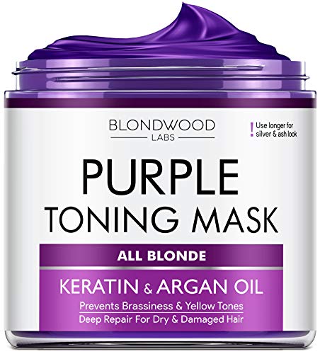 Purple Hair Mask with Retinol & Keratin - Made in USA - for Blonde, Platinum & Silver Hair - Banish Yellow Hues, Reduce Brassiness & Condition Dry Damaged Hair - Goes Well with Purple Shampoo - 8 oz