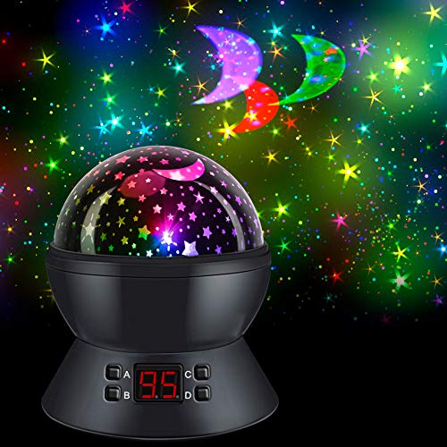 Star Projector Night Light with 360-Degree Rotating/Timer, SCOPOW Kids Star Night Light with USB Cable Stage Projection Effects, A Great Gift idea for Girls and Boys Ages 1-14 [Black]