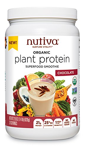 Nutiva Organic Plant Protein Superfood Smoothie, Chocolate, 1.4 Pound | USDA Organic, Non-GMO, Non-BPA | Vegan, Gluten-Free, Keto & Paleo | 21g Protein Shake & Meal Replacement with No Sugar