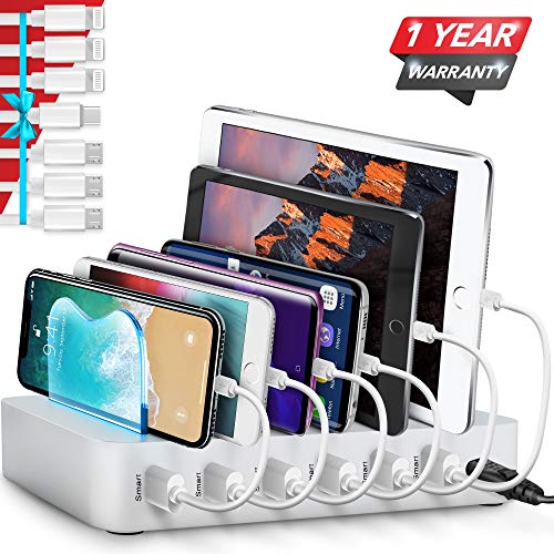 Poweroni USB Charging Station Dock - 6-Port - Fast Charge Docking Station for Multiple Devices - Multi Device Charger Organizer - Compatible with Apple iPad iPhone and Android Cell Phone and Tablet