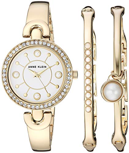 Anne Klein Women's AK/3288GBST Swarovski Crystal Accented Gold-Tone Watch and Bangle Set