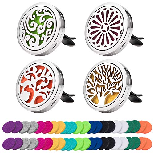 4 Pack Car Essential Oil Diffuser Vent Clip, Stainless Steel Locket 44 Felt Pads