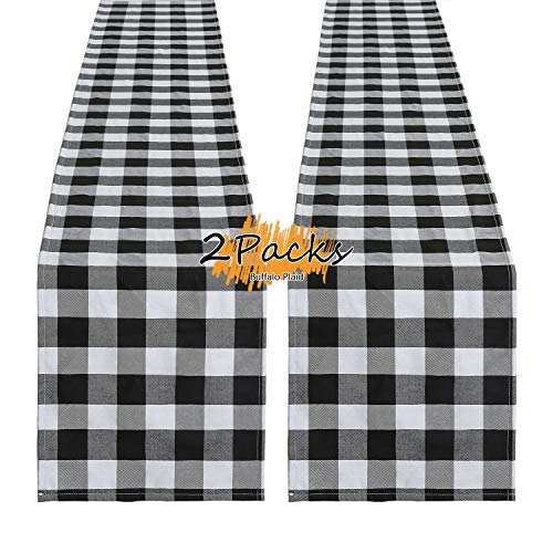 B-COOL Table Runner Halloween Decorations Black and White Buffalo Plaid 2 Pack 13 x 108 Inches Farmhouse Runner Cotton Linens for Family Dinners