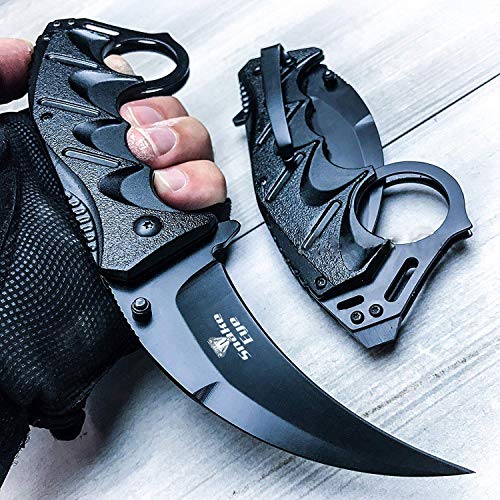 Snake Eye Tactical Everyday Carry Karambit Style Ultra Smooth One Hand Opening Folding Pocket Knife - Ideal for Recreational Work Hiking Camping (Black)