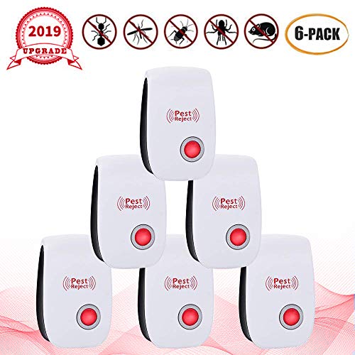 ACETEND Ultrasonic Vermin Repeller, 2019 Newest Electronic Vermin Control Ultrasonic Repellent Indoor Plug, Non-Toxic for Humans & Pets, Best Indoor Vermin Control Device, 6 Packs (Red)