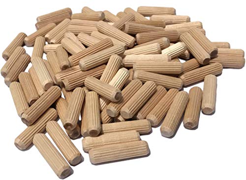 100 Pack 3/8' x 1 1/2' Wooden Dowel Pins Wood Kiln Dried Fluted and Beveled, Made of Hardwood in U.S.A.