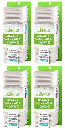 Organic Cotton Swabs by Sky Organics (1500 ct.) Natural Cotton Buds, Cruelty-Free Cotton Swabs, Biodegradable, All Natural Cotton Swabs, Chlorine-Free Hypoallergenic Cotton Swabs (4 Pack x375 CT)
