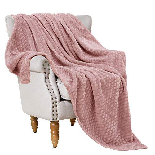 Exclusivo Mezcla Brushed Diamond Check Large Flannel Fleece Throw Blankets (Pink, 50' x 70')-Soft, Warm and Lightweight