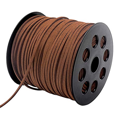 Tenn Well 2.6mm Suede Cord, 100 Yards Flat Faux Leather Cord for Necklaces, Bracelets, Jewelry Making, Beading and DIY Crafts (Brown)