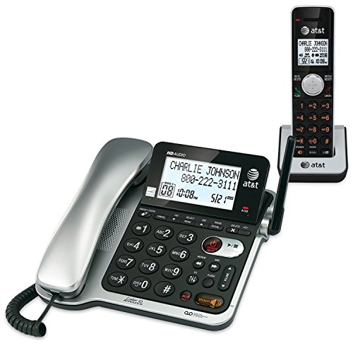 AT&T CL84102 DECT 6.0 Expandable Corded/Cordless Phone with Answering System and Caller ID/Call Waiting, 1 Corded and 1 Cordless Handset,Silver and Black