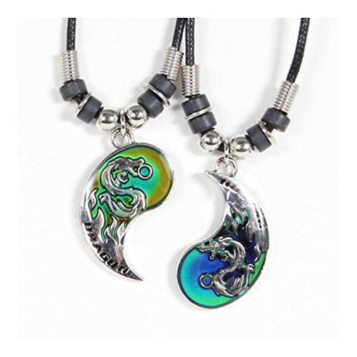 Best Friend Mood Dragon Yin Yang 2 Pendants Necklace Set BFF Friendship