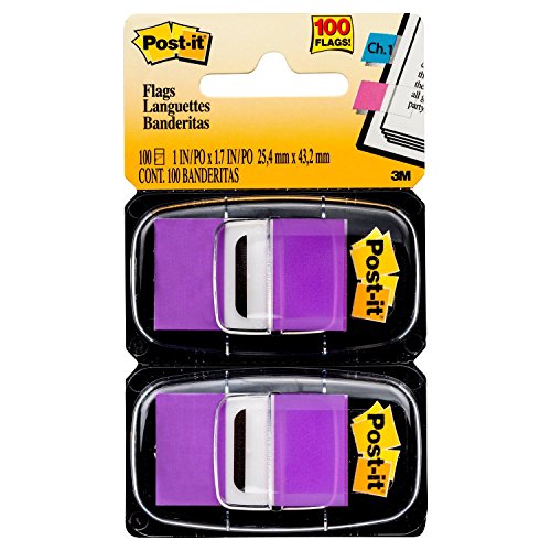 Post-it Standard Page Flags in Dispenser  1in Wide, Purple 100 Flags, 680-PU2