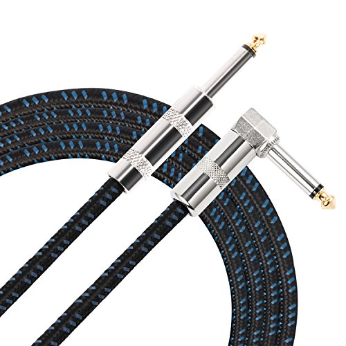 Donner Guitar Cable 10 ft, Premium Electric Instrument Bass Cable AMP Cord 1/4 Right Angle to Straight Black Blue