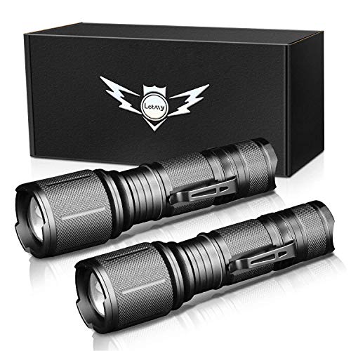 LETMY LED Tactical Flashlight, Ultra Bright 2000 Lumen XML T6 LED Flashlights With 5 Modes, Zoomable and Water Resistant for Camping Biking Hiking Home Emergency, 2 Pack
