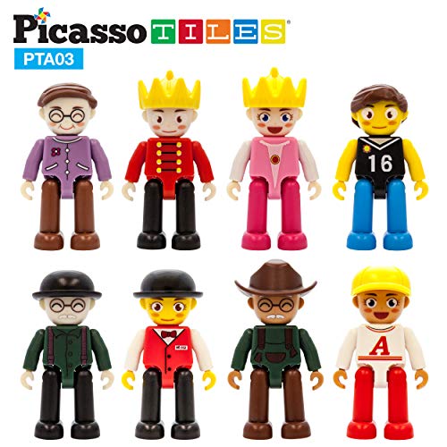 PicassoTiles Magnetic 8 Piece Character Action Figures Toddler Toy Set Magnet Expansion Variety Pack Educational Add-on STEM Learning Kit Pretend Playset for Construction Building Block Tiles PTA03