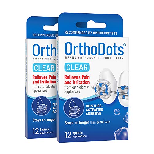 OrthoDots CLEAR (24 Count) - Moisture Activated, Silicone Dental Wax Alternative for Pain Caused by Braces. OrthoDots Stick Better & Stay on Longer than Orthodontic Wax (24 Count Clear)