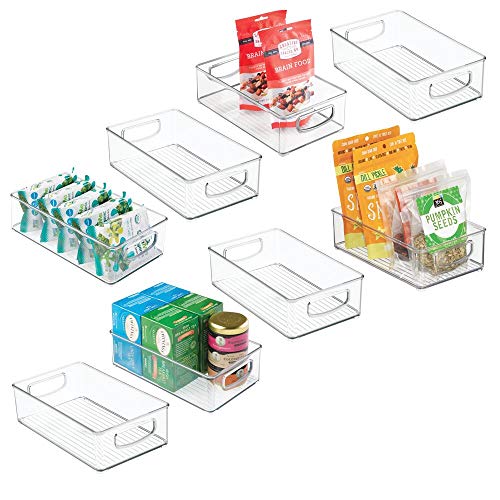 mDesign Plastic Kitchen Pantry Cabinet, Refrigerator or Freezer Food Storage Bins with Handles - Organizer for Fruit, Yogurt, Snacks, Pasta - Food Safe, BPA Free, 6' Wide, 8 Pack - Clear