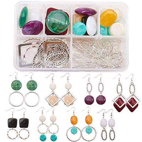 SUNNYCLUE DIY 8 Pairs Earring Making Kit with Imitation Gemstone Acrylic Beads,Alloy Linking Rings, Iron Jump Rings and Brass Earring Hooks for Earring Making Findings Jewelry Making Supplies