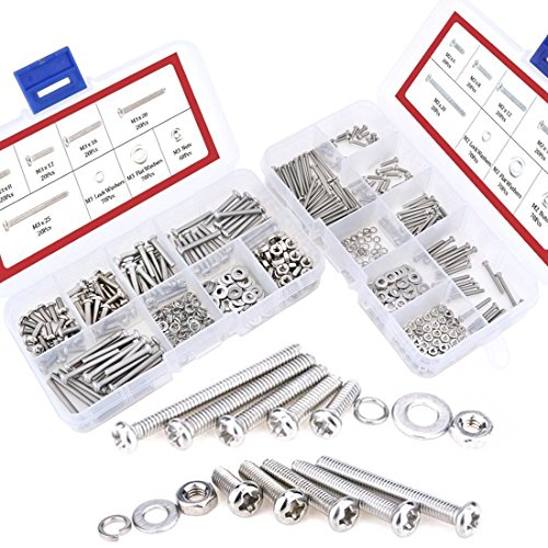 Hilitchi 600-Piece M2 M3 Phillips Pan Head Screws Bolt Nut Lock Flat Washers Assortment Kit, 304 Stainless Steel