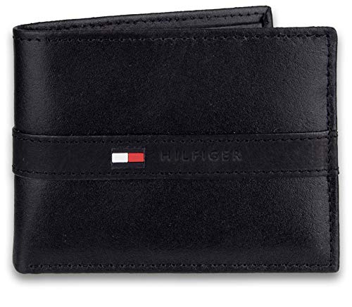 Tommy Hilfiger Men's Leather Wallet – Slim Bifold with 6 Credit Card Pockets and Removable Id Window, Casual Black, One Size