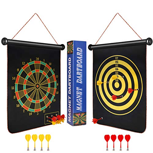 BabyNora Magnetic Dart Board, 15' Double-Sided 2 Magnetic Dart Game Set with 8 Magnetic Darts Safety, Indoor Outdoor Games Office Sport Leisure Board Games for Adults Kids