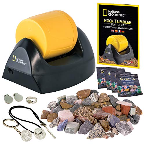 NATIONAL GEOGRAPHIC Starter Rock Tumbler Kit-Includes Rough Gemstones, 4 Polishing Grits, Jewelry Fastenings & Detailed Learning Guide - Great Stem Science Kit For Mineralogy & Geology Enthusiasts