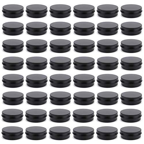 Foraineam 48 Pack 2 oz Round Lip Balm Tin Cans - Aluminum Cosmetic Sample Containers with Screw Lid - Matte Black Metal Empty Tins Storage Travel Tin Jars