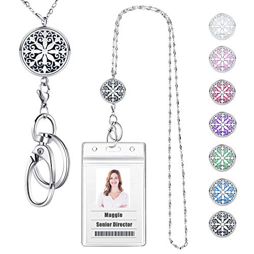 USANGERS Badge Reel Lanyard Necklace with ID Holder Strong Beaded Chain Essential Oils Diffuser Lanyard Stainless Steel Aromatherapy Non Breakaway Necklace Pendant for Her Women Nurse